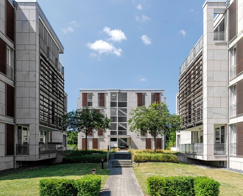 Architekturfotografie und Luftbildfotografie vom Wohnen am Botanischen Garten in Braunschweig als Referenz für Wohnungsbau der Kanadau Bau AG