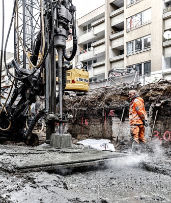 Baustellenfotografie von DSV-Verfahren im Spzialtiefbau der Furch Grundbau GmbH in Berlin als Leistung für Tiefbau und Baugrundverbesserung.